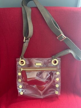 Hammitt Clear Red Crossbody with Olive Strap and Gold Hardware